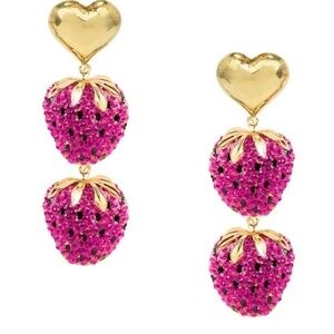 18K Goldplated & Cubic Zirconia Strawberry Drop Earrings - NWT